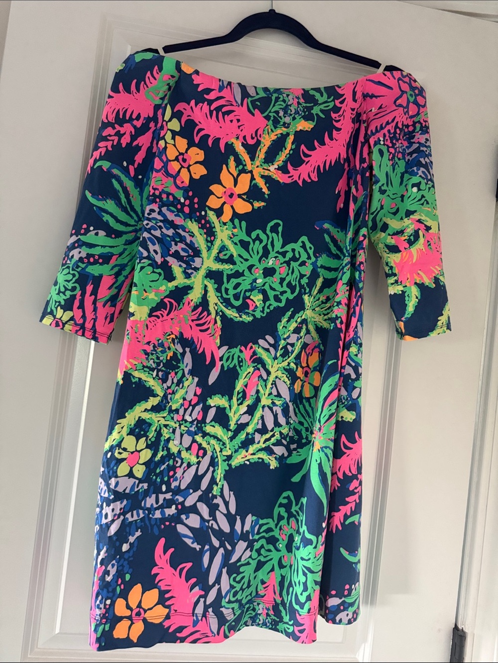Lilly Pulitzer Navy Strapless Floral Dress with Neon Accents
